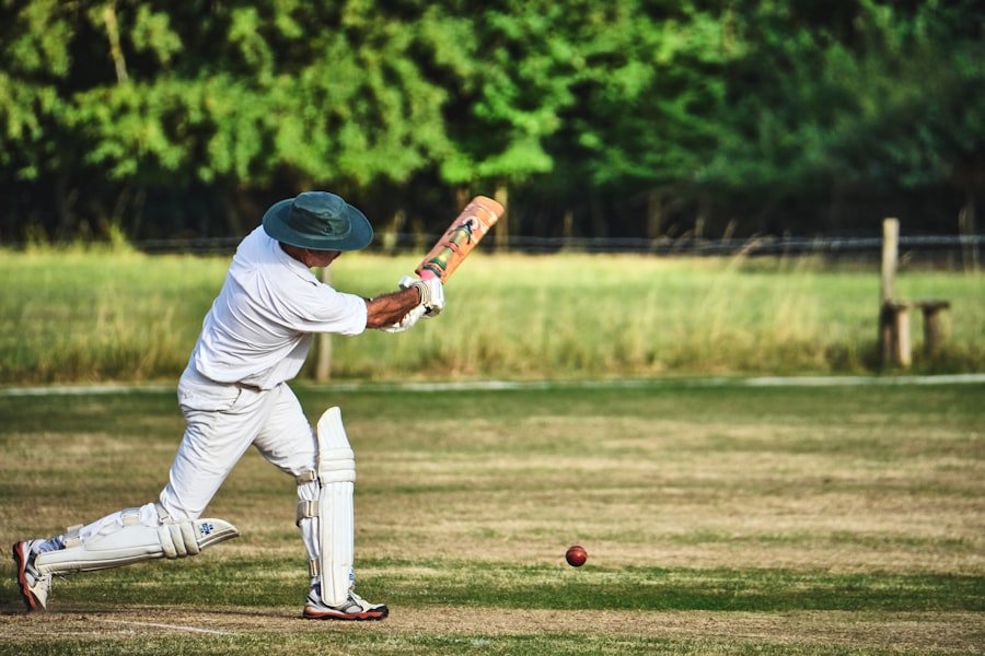Fast bowler in cricket action