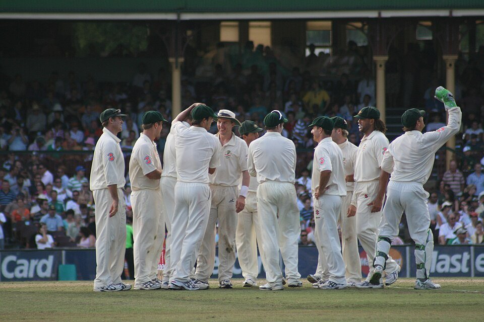 Cricket team huddle